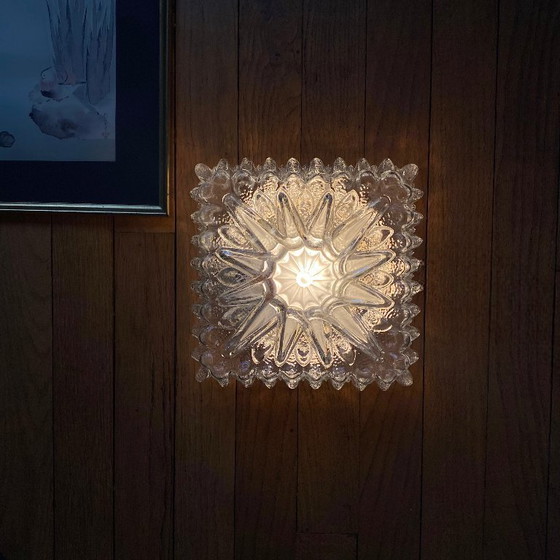 Image 1 of Vintage wall sconce in antique glass, square ceiling light, 23 cm