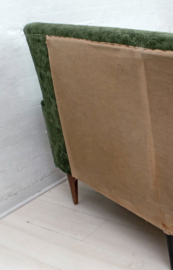 Image 1 of Mid-Century Modern Italian Damask Velvet Corner Sofa, 1950s