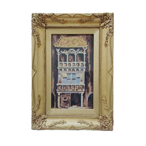 Vintage Needlepoint Artwork in Ornate Gilded Frame