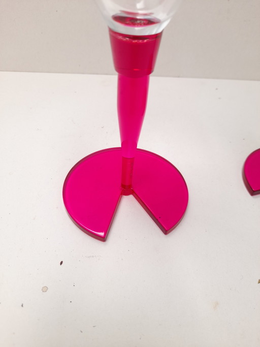 Pair of bright pink 1980s cocktail glasses