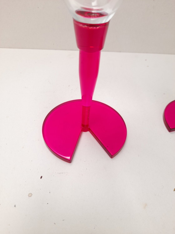Image 1 of Pair of bright pink 1980s cocktail glasses