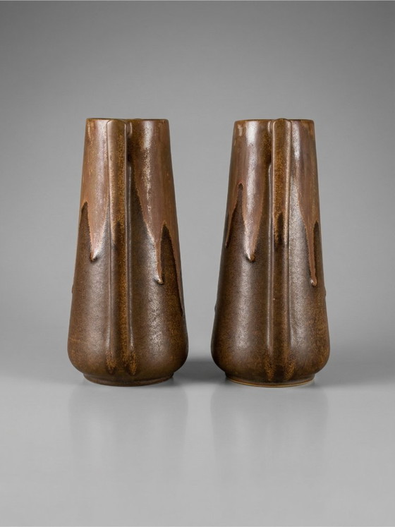 Image 1 of Pair of Denbac vases, model 244 – vintage French glazed ceramic – 19cm