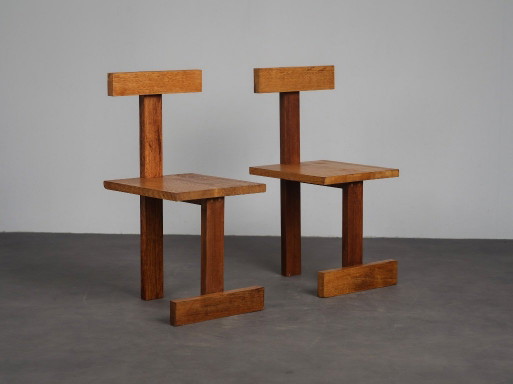 Rara coppia di sedie moderniste con schienale a T, Paesi Bassi, anni '60 – eetkamerstoelen, Wood