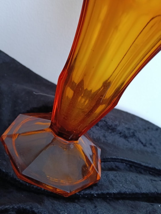 Image 1 of Amber color pressed glass art deco model vase