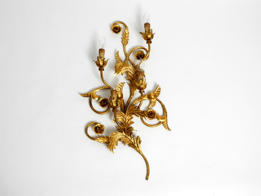 Magnifique lampe murale italienne XL des années 1960 plaquée or avec quatre douilles | hauteur 80cm | 31.5"