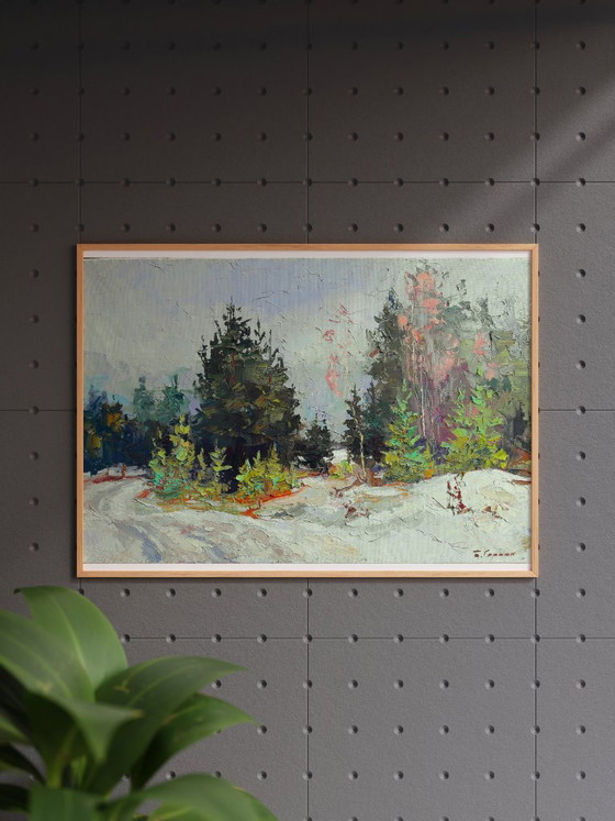 Original Oil Painting Nature Landscape Winter Forest Snow Getting Dark – Paintings & Drawings, Canvas (photo 3 of 8)