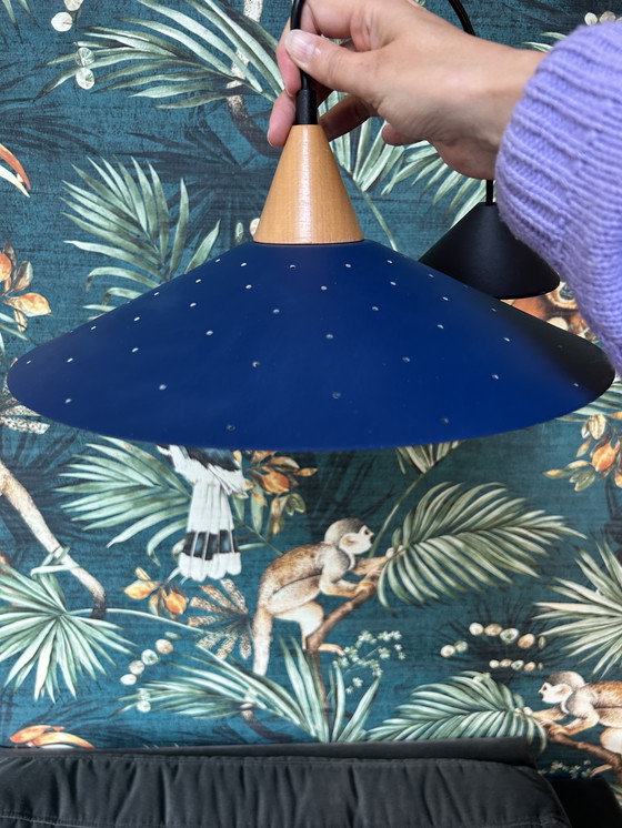Image 1 of Magnifique suspension Herda vintage – Design milieu du siècle (Bleu/Bois)