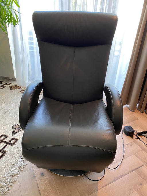 Fauteuil relax électrique en cuir gris Leolux Helical en état neuf