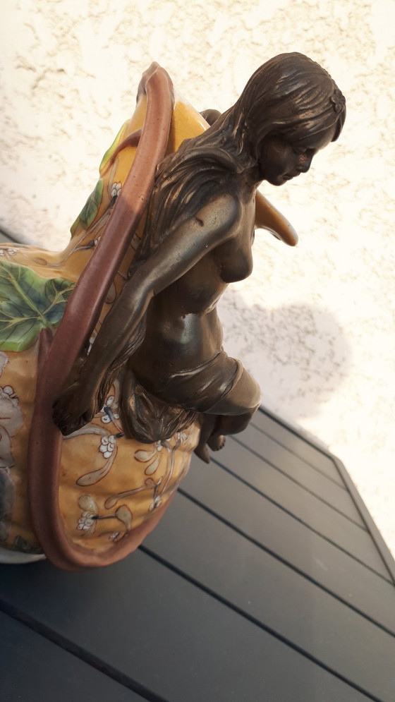 Image 1 of Brocca Art Nouveau - Anno 1895 - Ceramica e bronzo