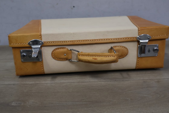 Image 1 of Custodia a mano vintage in pelle bianca e marrone