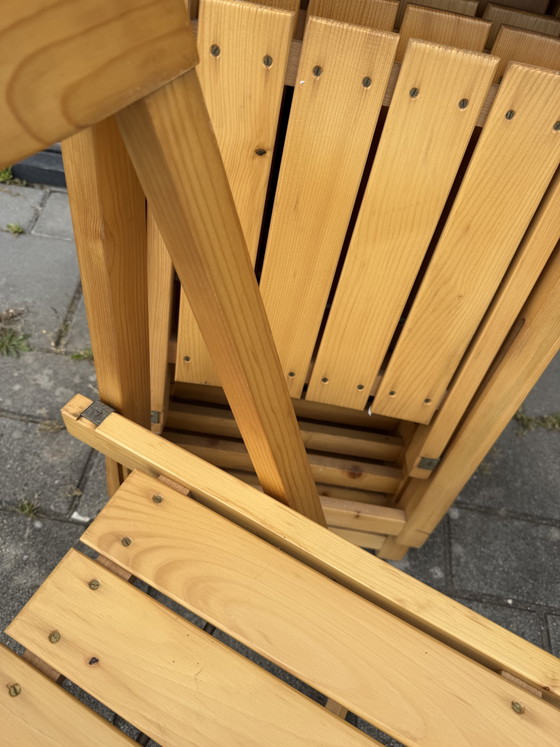 Image 1 of 10x pine folding chairs, Aldo Jacober style ‘70