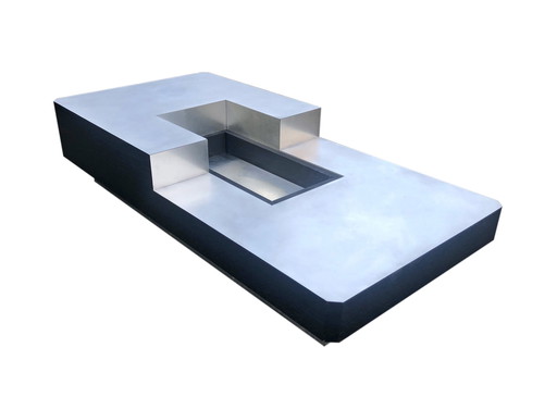 Italian Design Coffee Table in Metal and Wood with Integrated Bar, 70's
