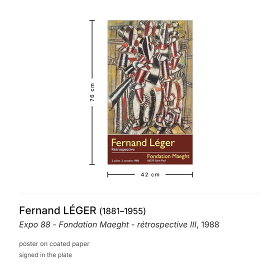 Image 1 of Fernand Léger-Ausstellung – Maeght-Stiftung – Retrospektive III-Plakat 1988