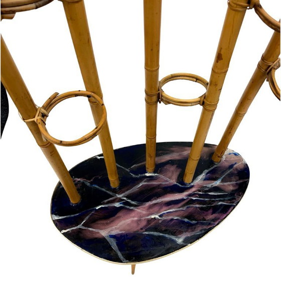 Image 1 of Mid-Century Modern Plant Stand – Europe, 1960s-1970s, Bamboo & Artistic Resin Tabletop
