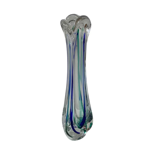 Max Verboeket – Kristalunie Maastricht – Vase mit tiefen und hellblauen Farben – unbenutzt, Vintage – niederländisches Glas 