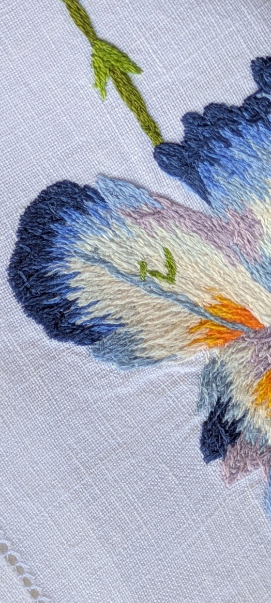 Image 1 of Set and matching napkin with Iris motif attributed to D. Porthault