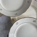 6 antique earthenware dinner plates, beige and gold color with flowers, Villeroy & Boch