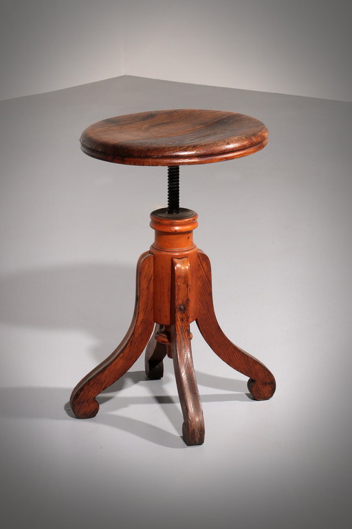 Tabouret de piano scandinave vintage de 1940 en bois de hêtre massif