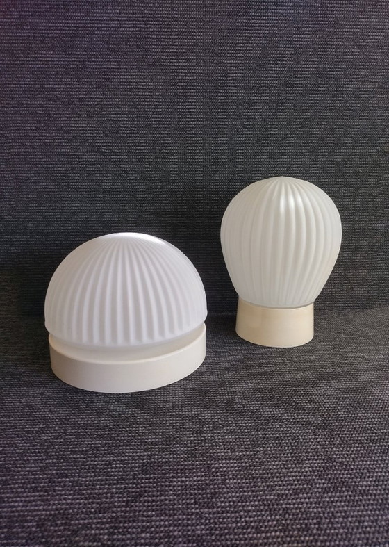 Image 1 of Ceiling Lamps - Ribbed Frosted Glass - Vintage