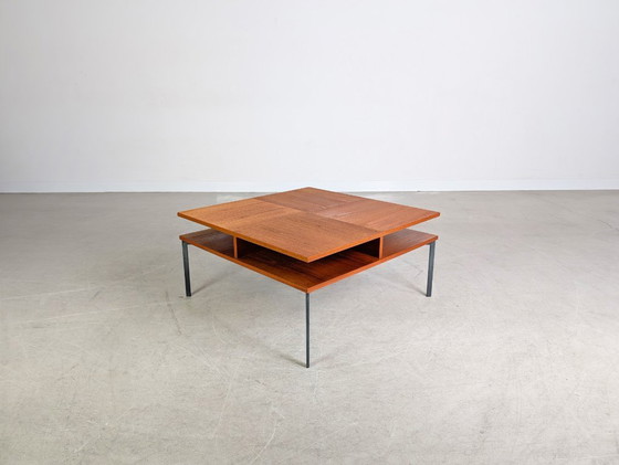 Image 1 of Table basse vintage danoise originale en teck et métal, style milieu du siècle, années 1970