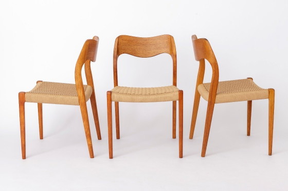 Image 1 of Set of 6 Niels Otto Møller Model 71 Dining Chairs, 1960s, Danish Mid Century Teak Chairs with Danish Cord Seats, Scandinavian De