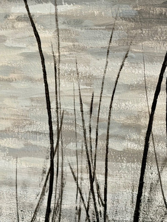 Image 1 of Sfeervol mistig boslandschap met water en reflecties | titel:0414 | 80 x 80 cm