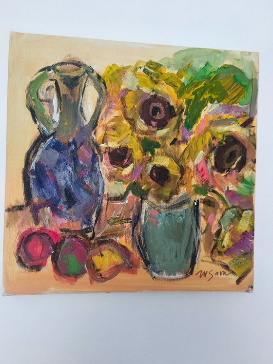 Image 1 of Original Sunflowers Still Life by M Savu | Acrylic on Canvas | 30 × 30 cm