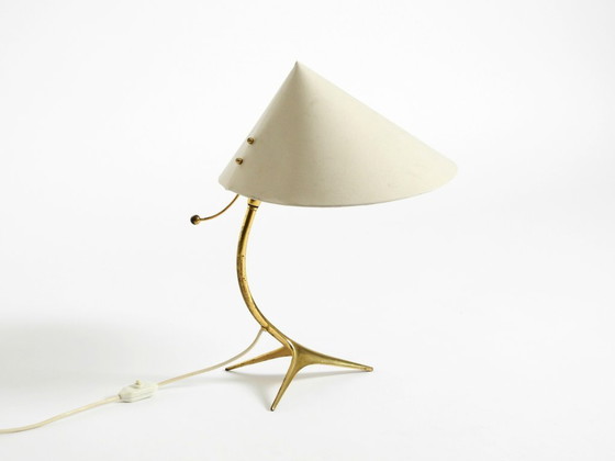 Image 1 of Beautiful large mid-century modern brass crow's foot table lamp by Kalmar Austria