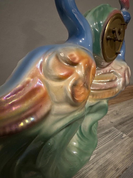 Image 1 of Decorative object by Pouw Italian Ceramics, 1960s, peacock decoration with clockwork mechanism, 1960 Italy