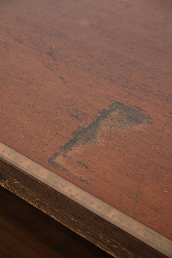 Image 1 of Large antique English shop counter/fabric counter from the 19th century with a luxurious appearance and brass rulers in the top.