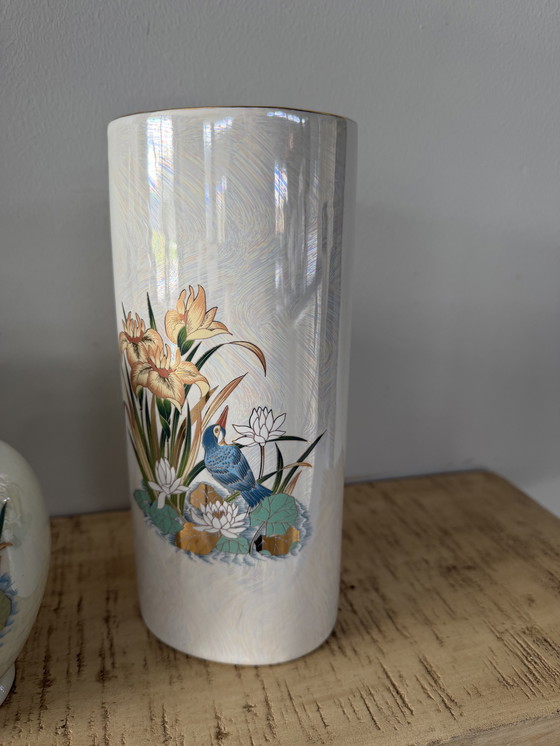 Image 1 of Uniek 5 delige handbeschilderde porseleinen set met de ijsvogel (Japans)