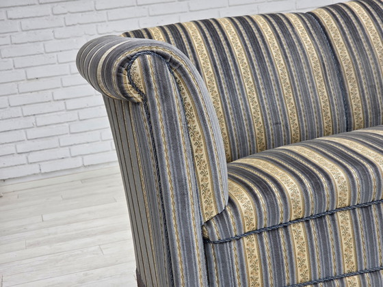 Image 1 of 1960s Danish 3-Seater Sofa, Blue/Beige Furniture Velour, Beech Wood Legs