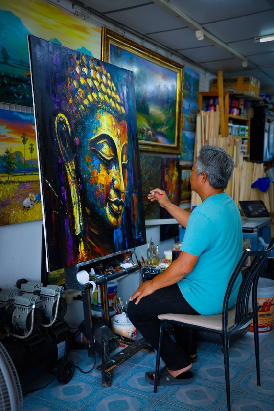 Image 1 of Unique hand-painted Buddha painting "Soul Echo" – Seksak Jaichumchen – 100 × 120 cm
