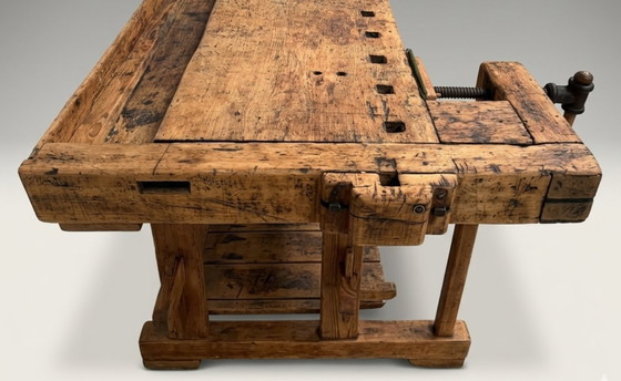 Image 1 of Établi vintage industriel en bois, établi de menuisier