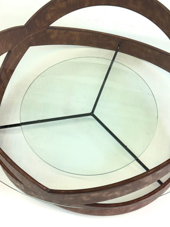 Image 1 of Tavolino rotondo vintage con struttura scultorea in legno