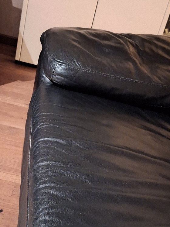 Image 1 of 2 x Spacious Two-Seater Sofas Black Long-Life Leather