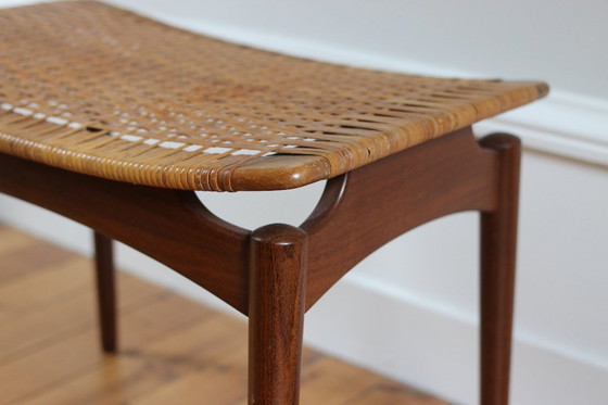 Image 1 of Vintage Scandinavian teak and wicker stool/footrest, 1960s Omann