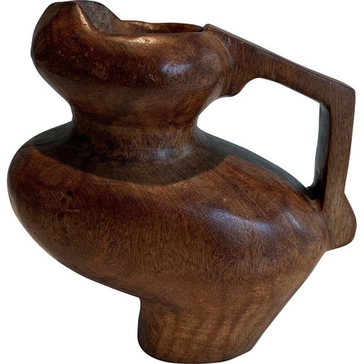 Vintage Brutalist jug in carved wood, 1950