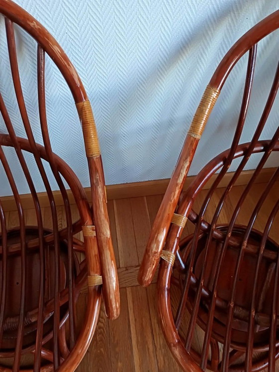 Image 1 of 2x swivel rattan armchairs 1970