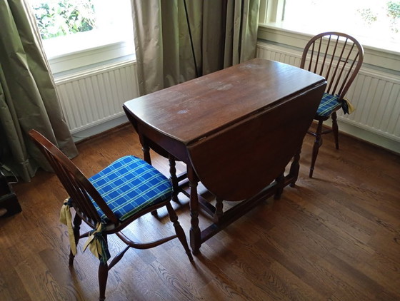 Nostalgic English gateleg table with 6 matching chairs – Dining tables, Textile, Wood (photo 5 of 7)