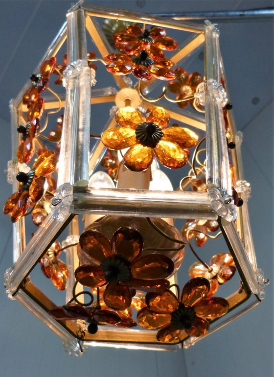 Image 1 of Lampada a sospensione a forma di fiore in vetro, Italia anni '50