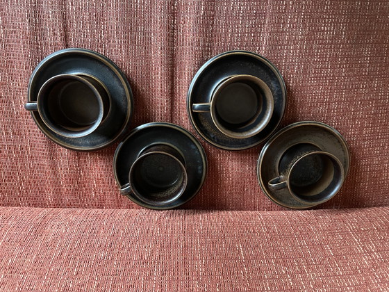 Image 1 of Vintage Arabia Finland 6-72: 4 Low and 4 High Coffee Cups + Saucer