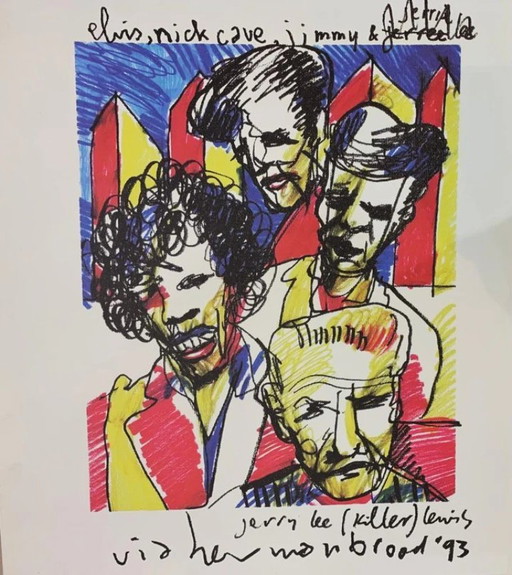 Herman Brood--Color offset lithograph Elvis and Friends