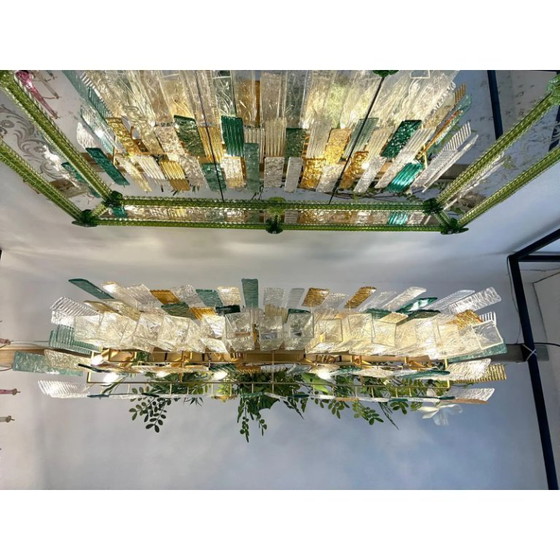 Image 1 of Monumental Rectangular Strip “Listelli” Murano Glass Chandelier by Simoeng