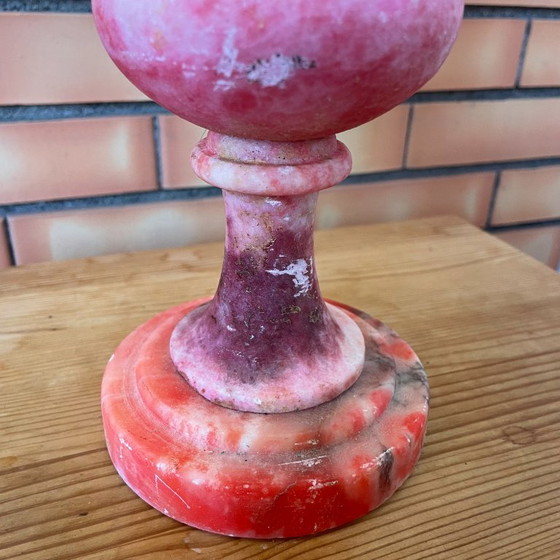 Pink Turned Alabaster Hand Carved Italian Table Lamp – Marble (photo 3 of 7)