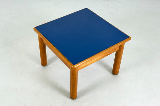 Coffee table in wood with blue top, France - 1960s