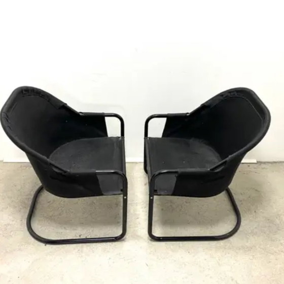 Image 1 of Poltrone retrò FIAM Italia anni '80 - Struttura in metallo nero e rivestimento verde (set di 2)