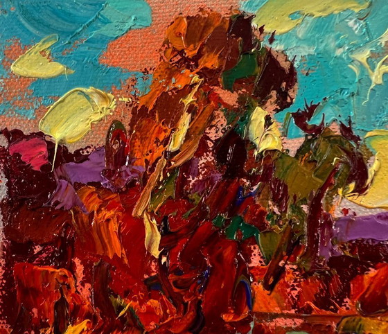 Image 1 of Original Oil Painting Autumn Nature Landscape Autumn Evening