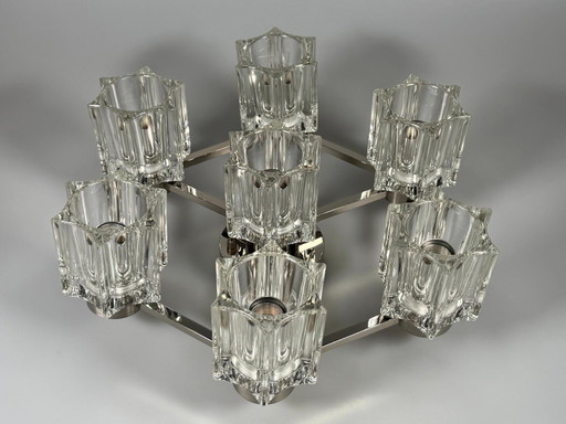1960s/70s ceiling or wall lamp, German style, ice glass, space age design
