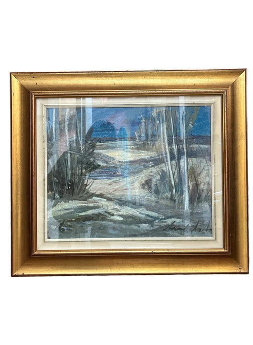 Peinture à l'huile sur toile, paysage, de Lamberto Lamberti, années 1970